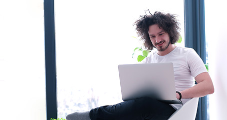 Image showing man drinking coffee enjoying relaxing lifestyle