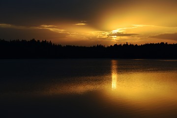 Image showing sunset over the lake, landscape in Finland