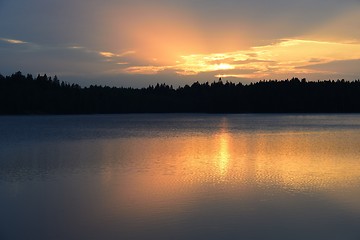 Image showing sunset over the lake, landscape in Finland