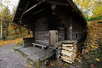 Image showing wooden traditional Finnish sauna in autumn
