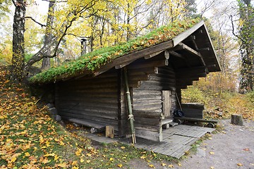 Image showing wooden traditional Finnish sauna in autumn