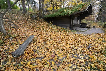 Image showing wooden traditional Finnish sauna in autumn