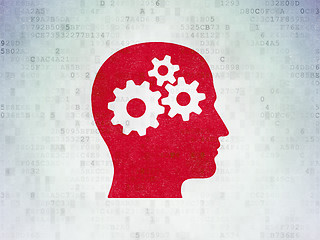 Image showing Information concept: Head With Gears on Digital Data Paper background