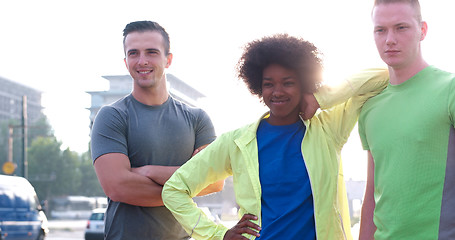 Image showing Portrait of multiethnic group of young people on the jogging