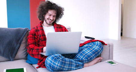 Image showing man drinking coffee enjoying relaxing lifestyle