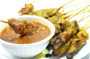 Image showing Chicken satay with peanut sauce