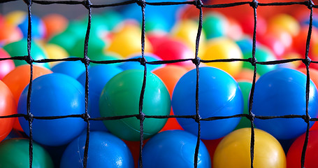 Image showing Colorful plastic toy balls in the play pool