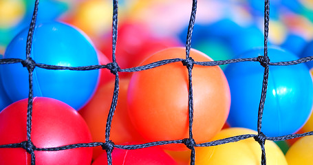 Image showing Colorful plastic toy balls in the play pool