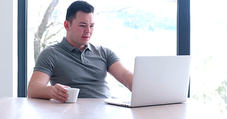 Image showing businessman working using a laptop in startup office