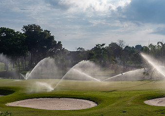 Image showing Irrigation of golf course