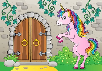 Image showing Unicorn by old door theme image 2