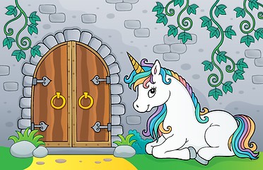 Image showing Unicorn by old door theme image 3