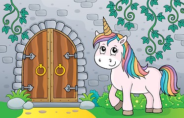 Image showing Unicorn by old door theme image 5