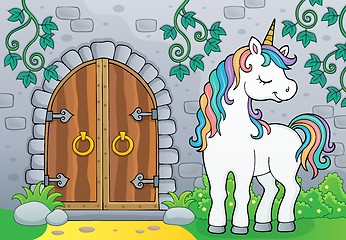 Image showing Unicorn by old door theme image 4
