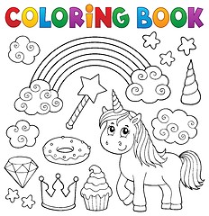 Image showing Coloring book unicorn and objects 1