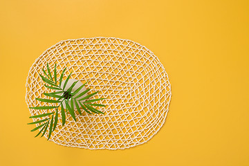 Image showing Palm leaves in a vase on a bright yellow background