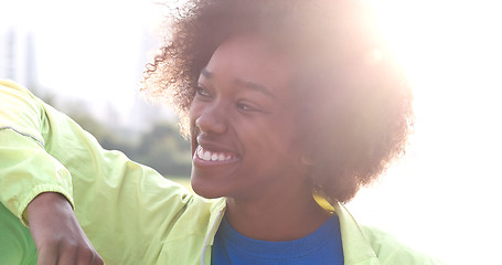 Image showing Portrait of multiethnic group of young people on the jogging