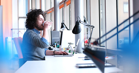 Image showing businessman working using a laptop in startup office