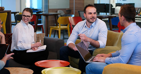 Image showing Startup Business Team At A Meeting at modern office building