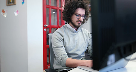 Image showing businessman working using a laptop in startup office