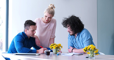 Image showing Startup Business Team At A Meeting at modern office building