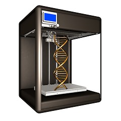 Image showing 3d printer during work on the new DNA molecule. 3d illustration