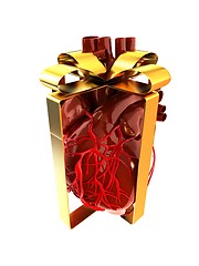 Image showing Red human heart with ribbon. Donor concept. 3d illustration