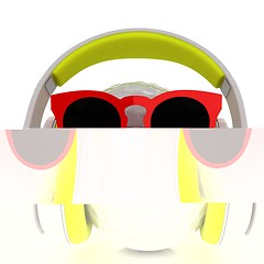 Image showing Golf Ball With Sunglasses and headphones. 3d illustration