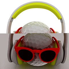 Image showing Golf Ball With Sunglasses and headphones. 3d illustration