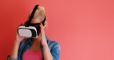 Image showing young girl using VR headset glasses of virtual reality