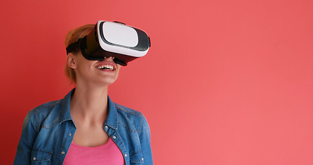 Image showing young girl using VR headset glasses of virtual reality