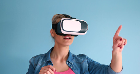 Image showing woman using VR headset glasses of virtual reality