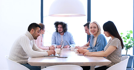 Image showing Startup Business Team At A Meeting at modern office building