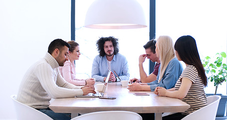 Image showing Startup Business Team At A Meeting at modern office building