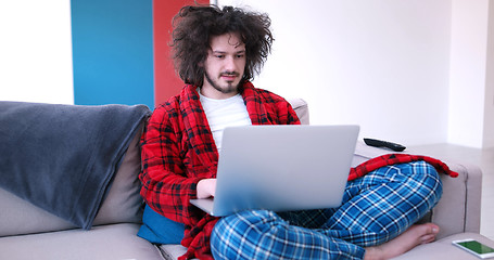 Image showing man drinking coffee enjoying relaxing lifestyle