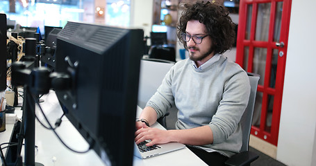 Image showing businessman working using a laptop in startup office