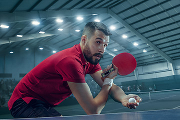 Image showing The table tennis player serving