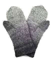 Image showing wool gray knitted mittens on a white