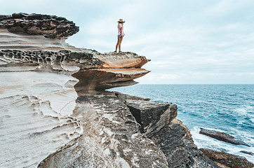 Image showing Female admiring the Kurnell coastline