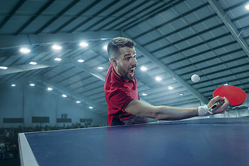 Image showing The table tennis player serving