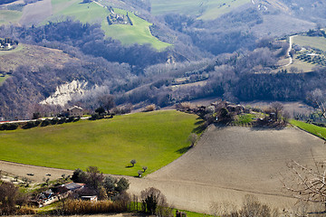 Image showing Spring forest and meadows landscape in Italy.