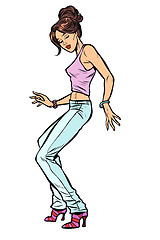 Image showing girl in jeans. woman disco dance