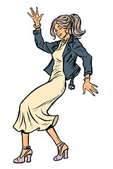 Image showing girl in elegant dress. woman disco dance isolate on white background