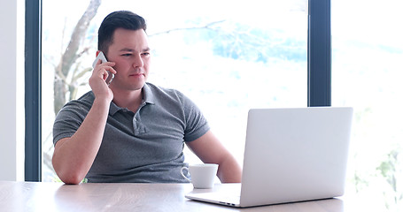 Image showing businessman working using a laptop in startup office