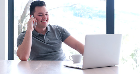 Image showing businessman working using a laptop in startup office