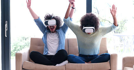 Image showing Multiethnic Couple using virtual reality headset