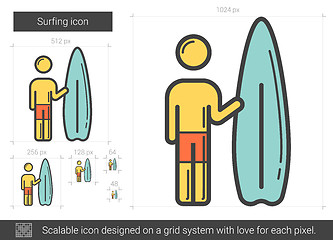 Image showing Surfing line icon.