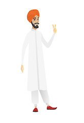 Image showing Hindu businessman showing victory gesture.