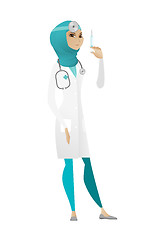 Image showing Doctor holding syringe vector illustration.