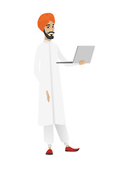 Image showing Businessman using laptop vector illustration.